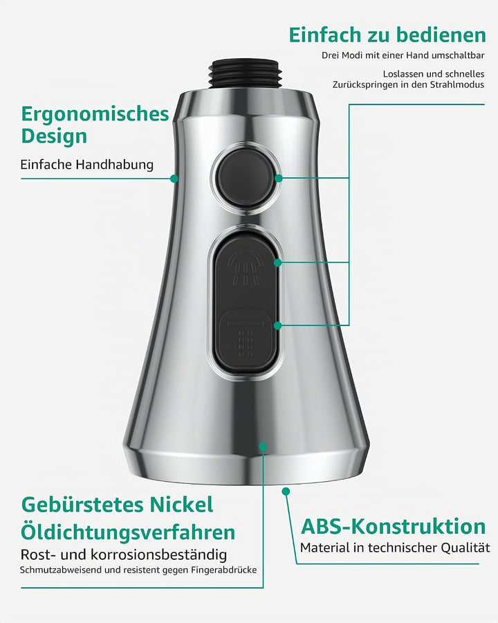Mbillion ABS-Küchenarmaturkopf, Universal-Sprühdüse mit 3 Funktionen, mit 14 Adaptern, mattschwarz,