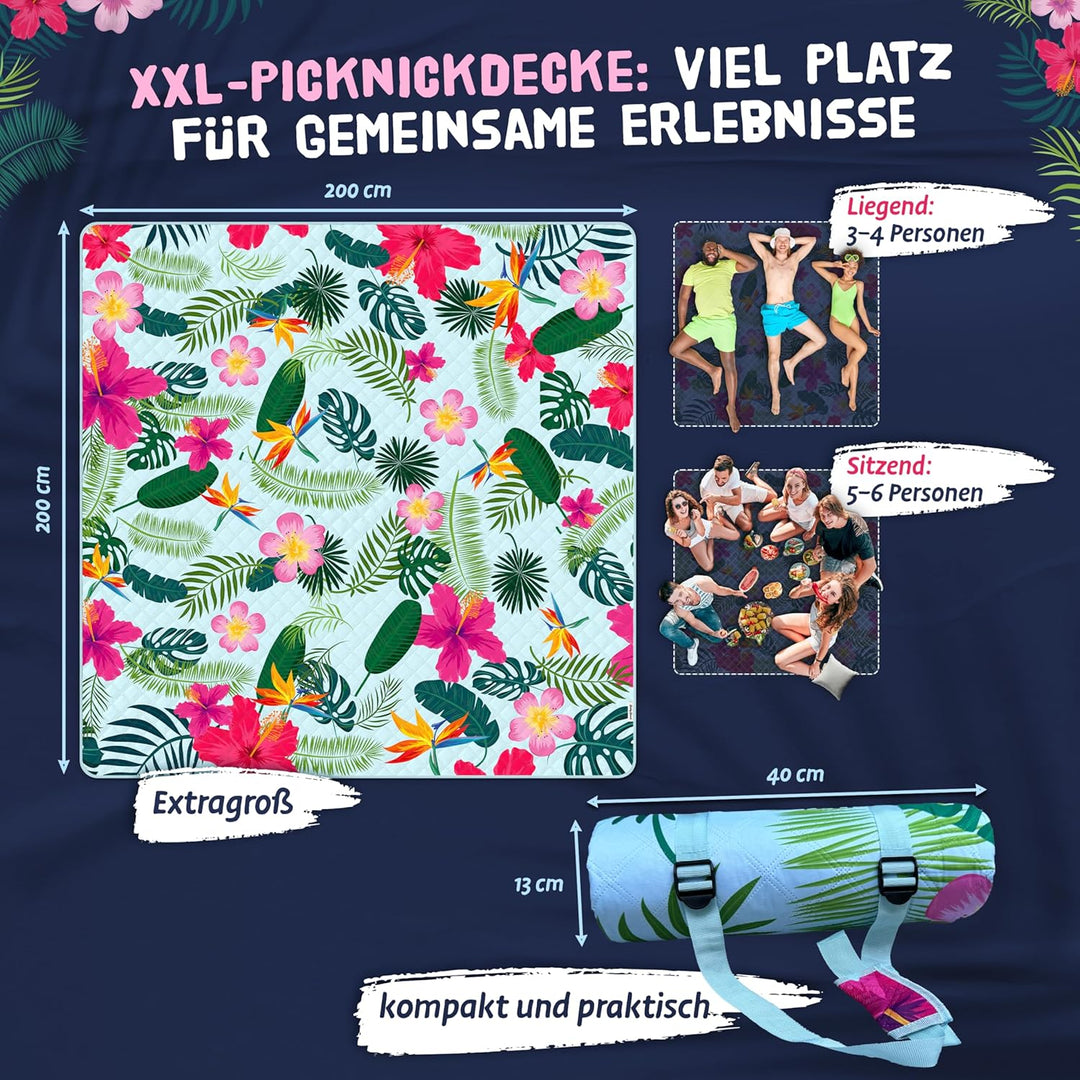 Bobby Beach Picknickdecke wasserdicht | Stranddecke sandfrei Strandmatte gepolstert & extra weich |