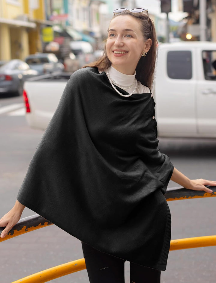 DiaryLook Kaschmir-Feeling gestrickter Poncho Damen Elegant, Langer Cape Damen Poncho für Frauen, we
