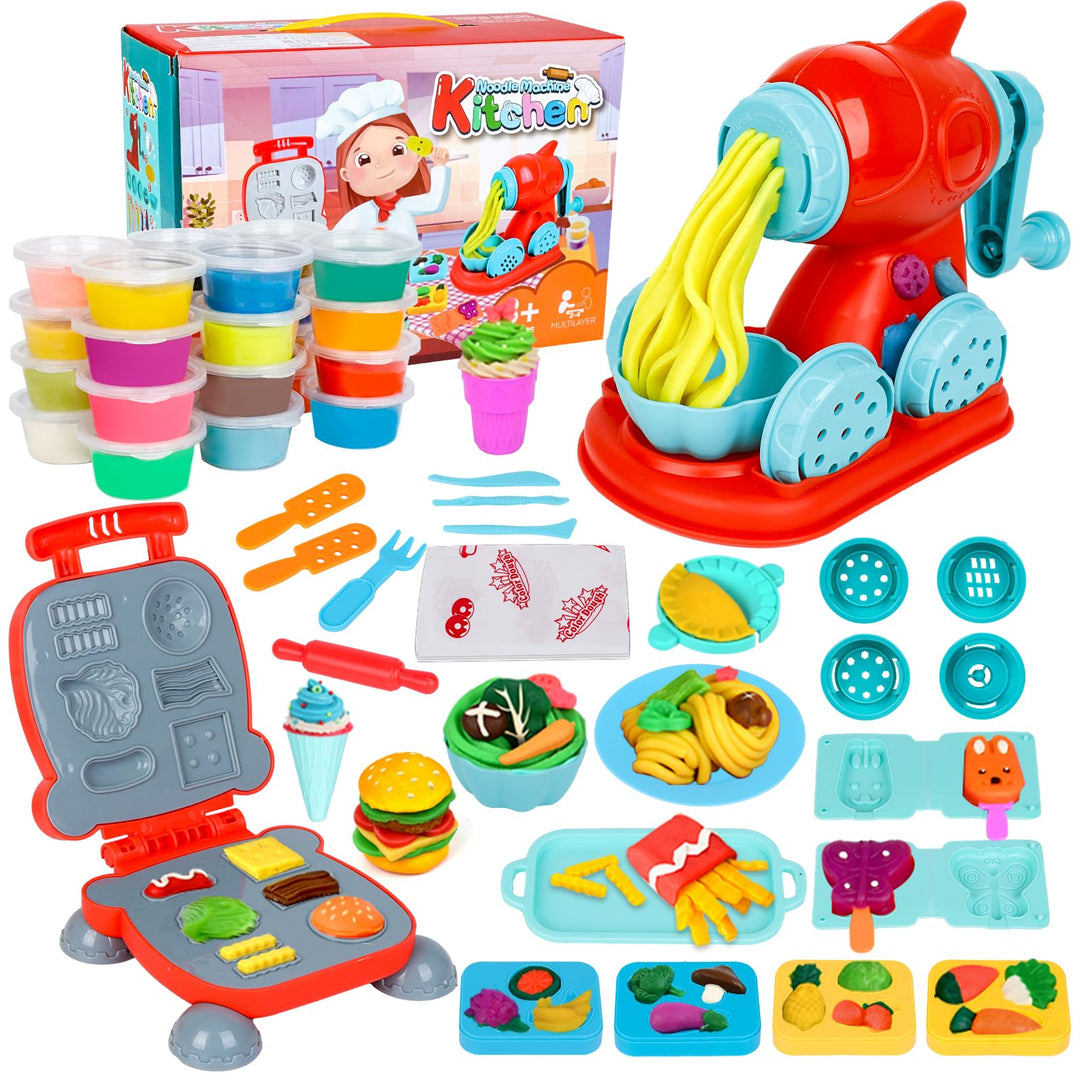 Knetwerkzeug, Knete Zubehör Kitchen Creations Spielset mit 24 Dosen, Knete Set Nudelmaschine Burger