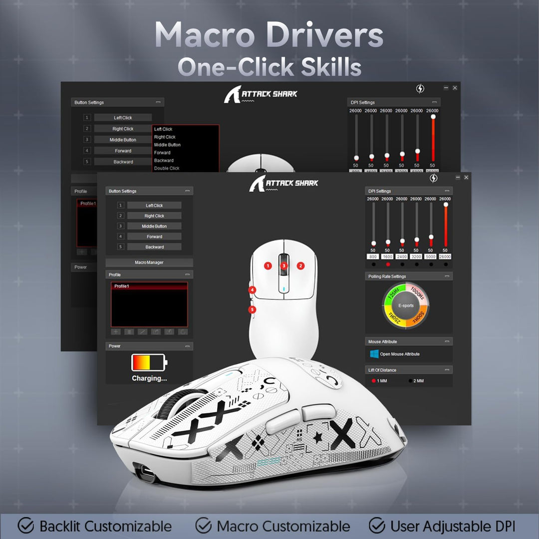 ATTACK SHARK X3 49g Superlight Maus mit Klebeband, PixArt PAW3395 Gaming-Sensor, BT/2,4G Kabellose/K