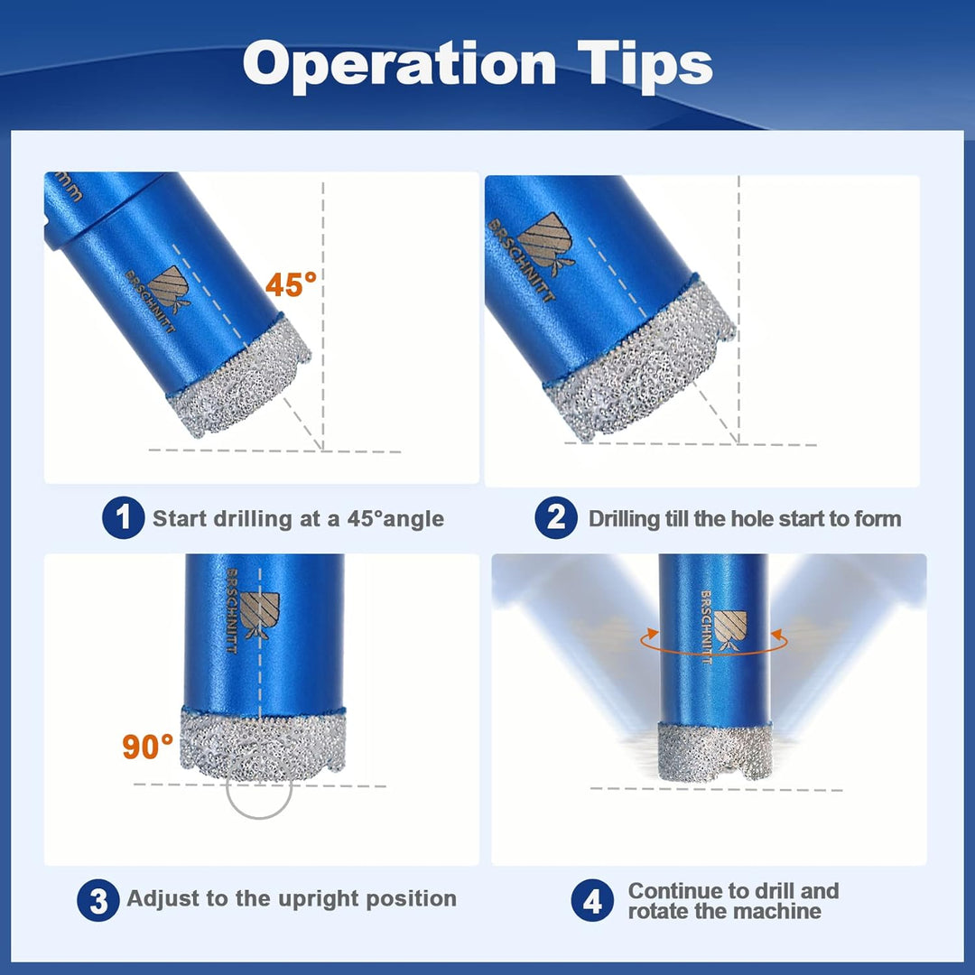 Diamond Core Drill Bit Set for Porcelain Tile Ceramic Marble Granite Drilling,BRSCHNITT 6 8 10 20 25