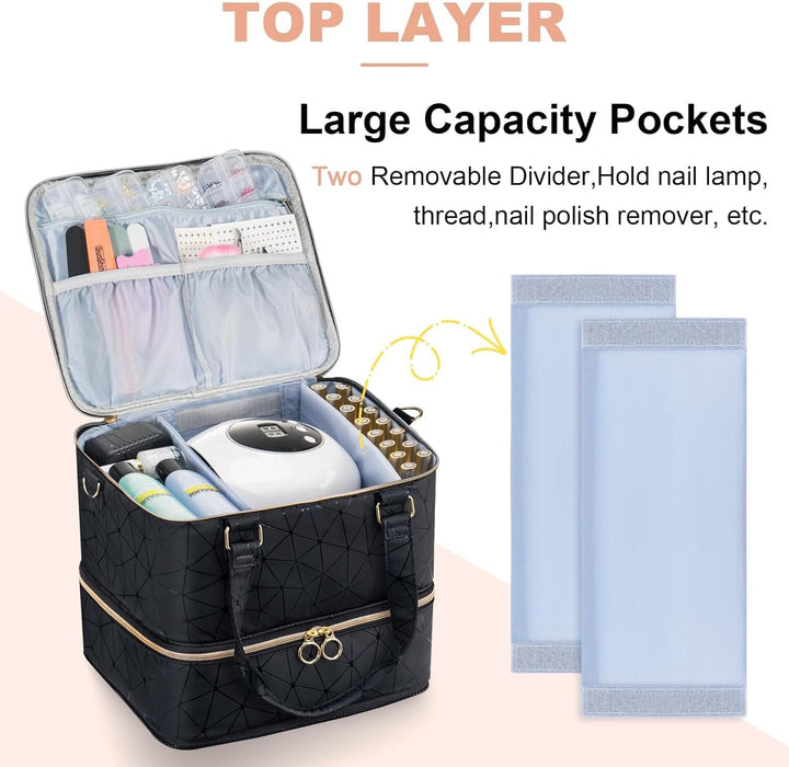 Uross Nagellack Organizer für 84 Nagellackflaschen und 1 LED-Nagellampe, Nagellack Aufbewahrung Tasc