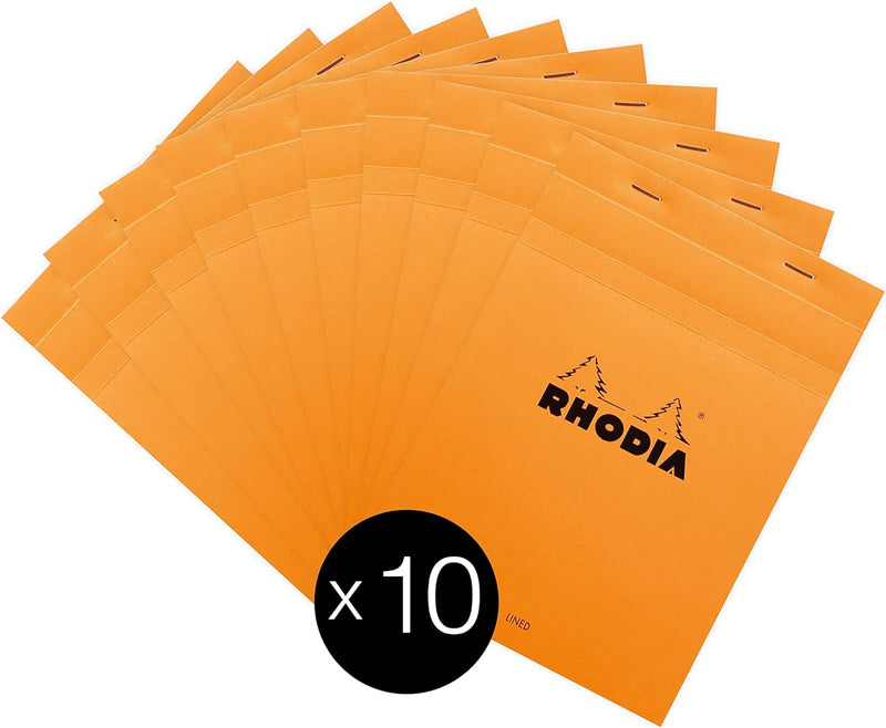 Rhodia 16600C - Packung mit 10 Notizblöcken No.16, DIN A5 80 Blätter liniert mit Rand 80g, Orange, 1