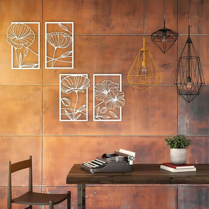 ESTART Dekor 4 Stück Metall Lotusblume Wanddekoration, Abstrakte Blumen Ästhetische Kunst, Minimalis