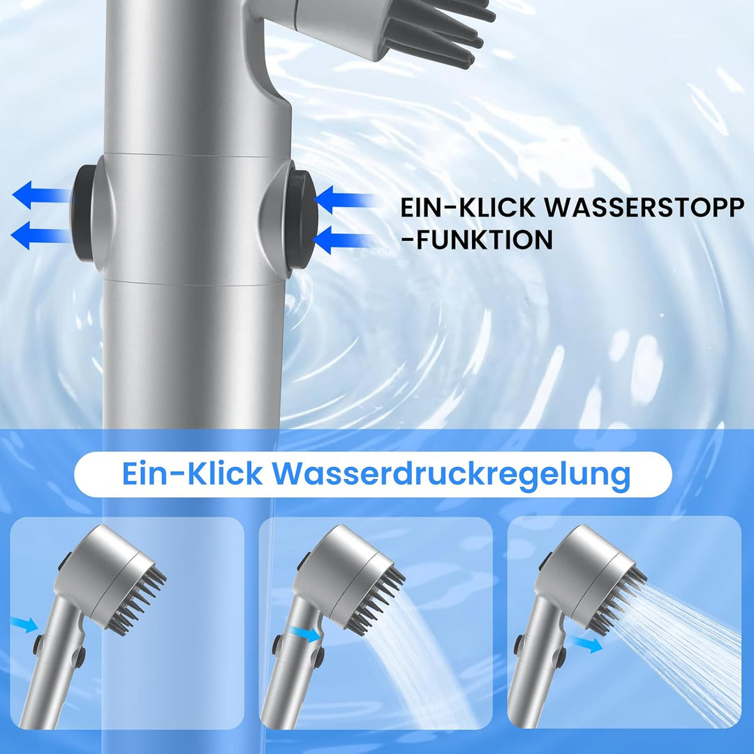 FEELSO Filter-Duschkopf 3+1 Modi, Hochdruck, 1,5m Duschschlauch, silber Silber-1 Filter, Silber-1 Fi