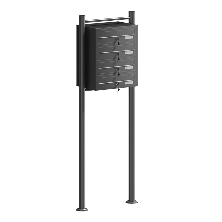 Wiltec 4er Briefkastenanlage schwarz 270 x 513 x 1500 mm, Standbriefkasten mit 4 Fächern, Schlüssel