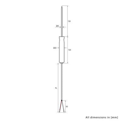 iOVEO 031ES02204 - PT1000 Einstechfühler mit Teflonhandgriff/Kerntemperaturfühler, lebensmittelecht,