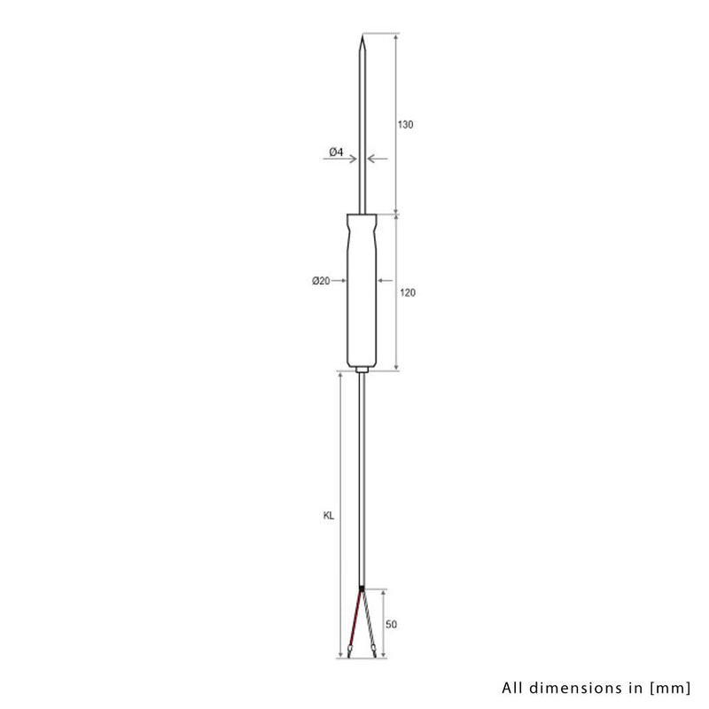 iOVEO 031ES02204 - PT1000 Einstechfühler mit Teflonhandgriff/Kerntemperaturfühler, lebensmittelecht,