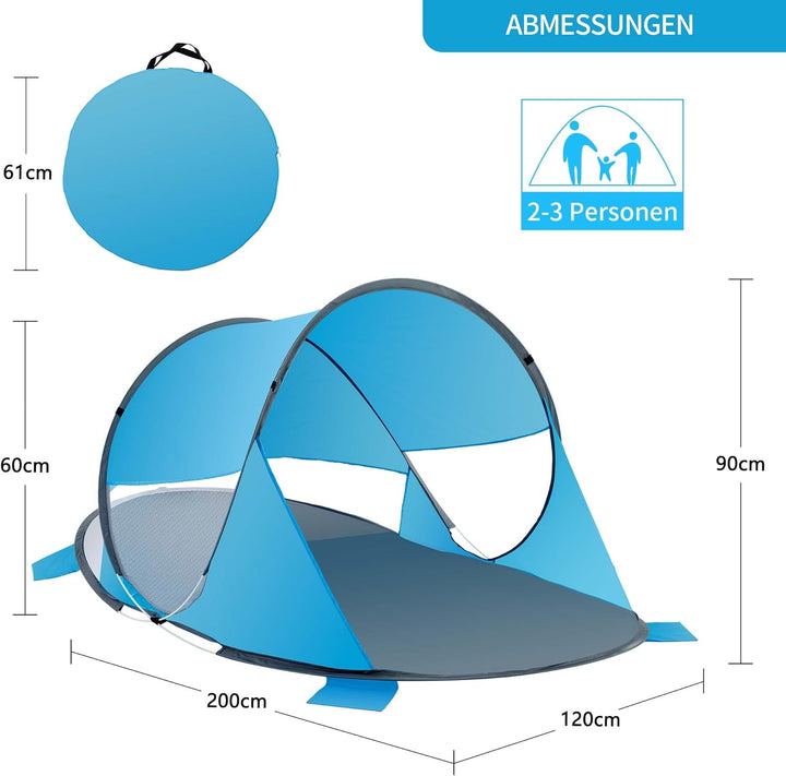 Duhome Strandmuschel Pop Up, Strandzelt für 1-3 Personen Tragbar Beach Zelt mit UV-Schutz Einfacher