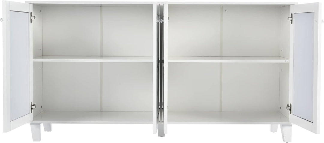 ModernLuxe - Weiss verspiegelte Sideboard mit Kristallgriffen, für Wohn- und Esszimmer (160 x 40 x 8