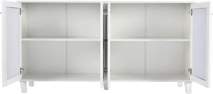 ModernLuxe - Weiss verspiegelte Sideboard mit Kristallgriffen, für Wohn- und Esszimmer (160 x 40 x 8