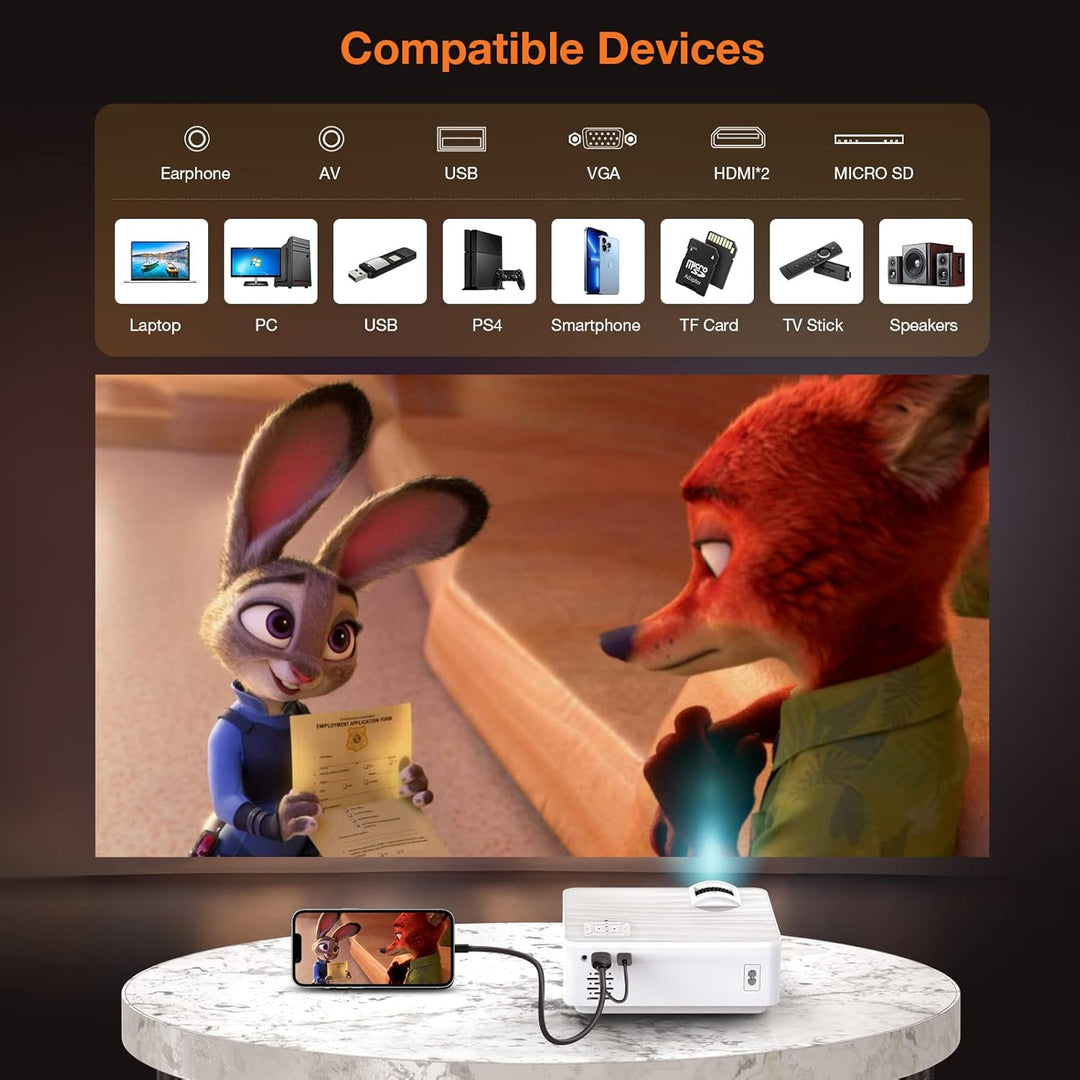 Beamer, Native 1080P Mini Beamer 9500 Lumens Multimedia Heimkino Beamer 4K Bluetooth 5.1 Mit 100'' B