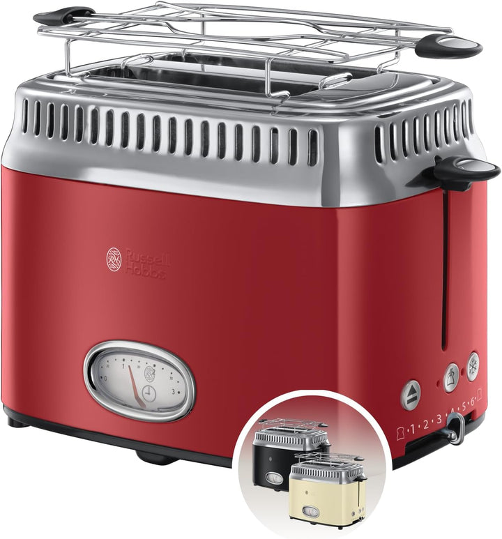 Russell Hobbs Toaster [für 2 Scheiben] Retro Edelstahl Rot (Countdown-Anzeige im Retrodesign, inkl.