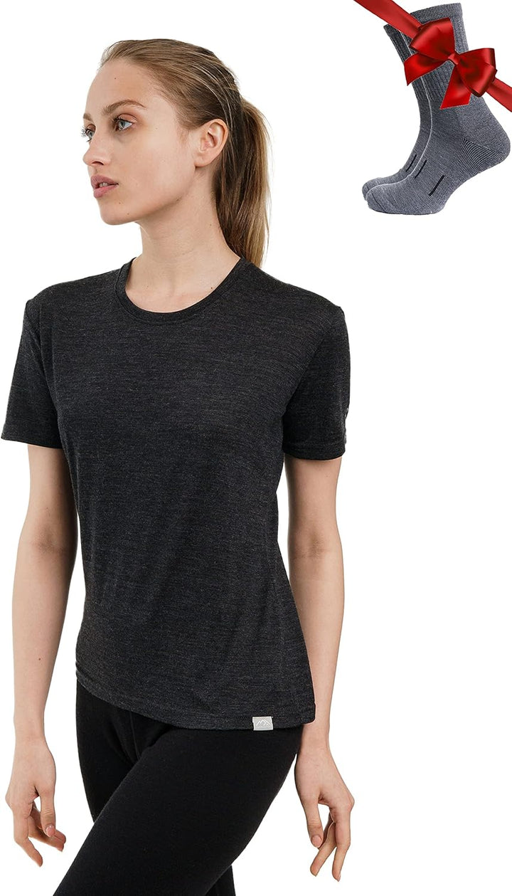 Merino.tech Merinowolle T-Shirt Damen - 100% Merinowolle Leichte Basisschicht Damen Kurzarm T-Shirt