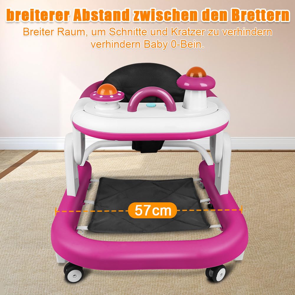 Lauflernhilfe für Babys, Jungen, Mädchen, mitwachsend, faltbar, 6 Räder, sturzsicher, 3 einstellbare