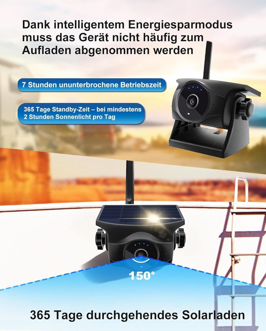 1080P Solar Kabellose Rückfahrkamera – Magnetische WLAN Rückfahrkamera mit Nachtsicht, 365 Tage Stan
