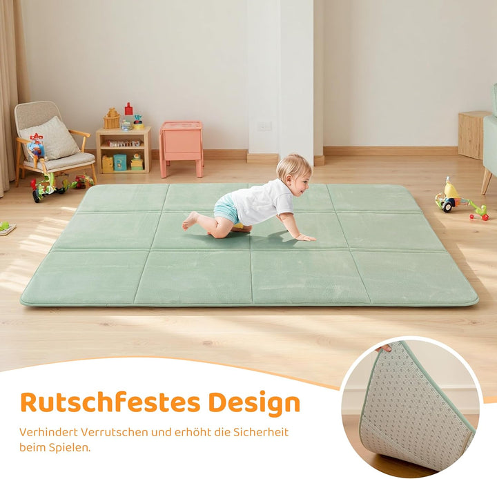 BYBYME 3cm Dicke Faltbare Krabbelmatte Baby, 150x200cm Spielmatte mit Rutschfester Unterseite, Weich