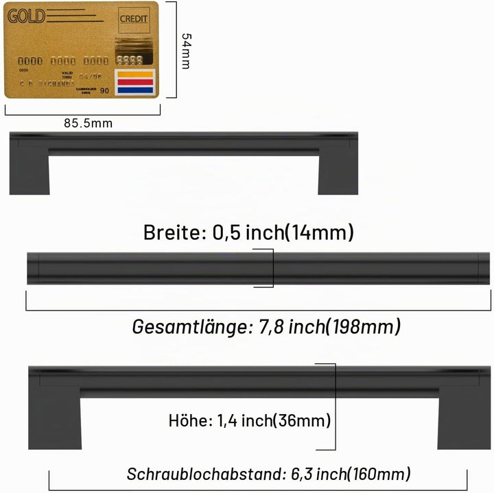 Amerdeco 10 Stück Möbelgriffe Edelstahl Schwarz 160mm Lochabstand Schrankgriffe für Küche, Schublade