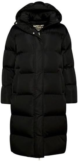 Superdry Damen Longline Hooded Puffer Coat Jacke, Schwarz