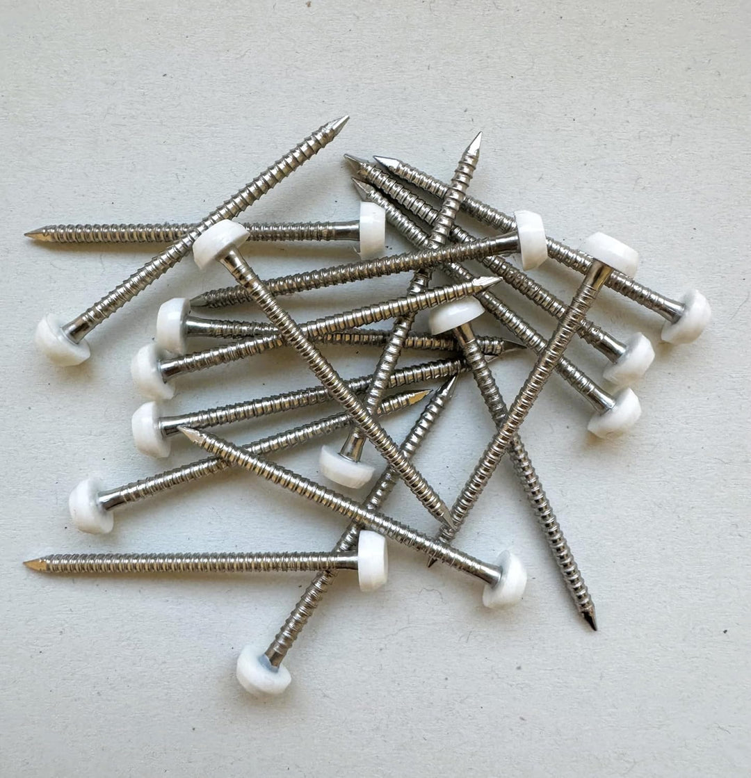 40 mm Poly-Top-Stifte/Nägel (250 Stück), Edelstahl, UPVC Kunststoffkopf, weiss