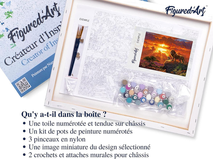 Figured'Art Malen Nach Zahlen Erwachsene Mit Rahmen Löwe und Sonnenuntergang - Paint by Numbers Bast