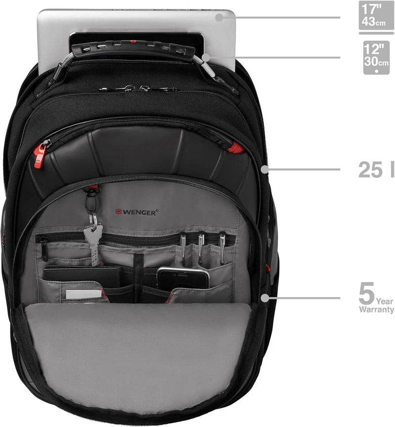 WENGER Pegasus Laptop-Rucksack mit Tabletfach, Notebook bis 17 Zoll, Tablet bis 12 Zoll, Organizer,