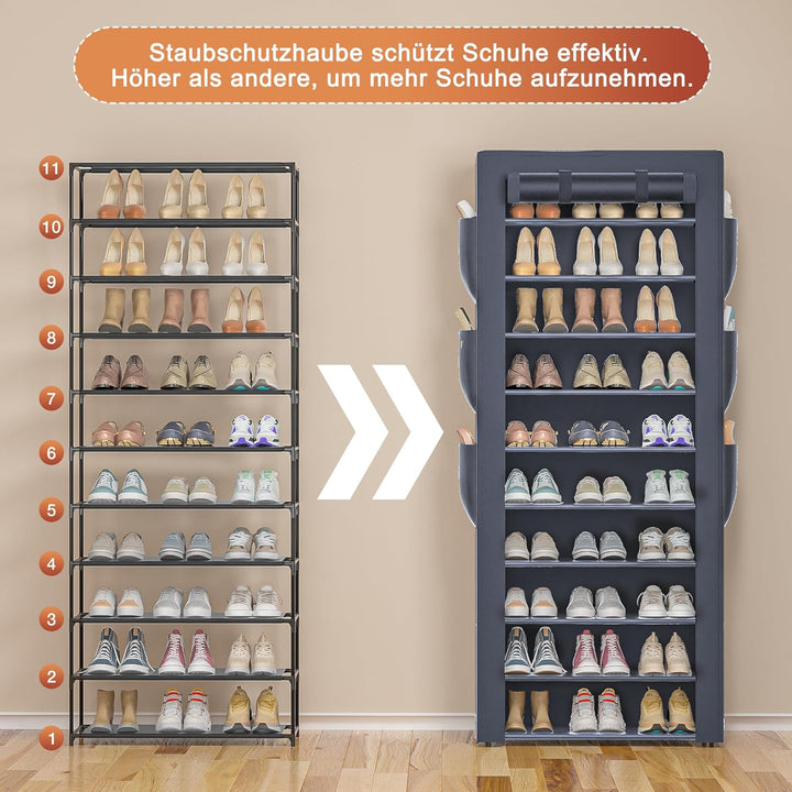 OYREL Schuhregal 11 Ebenen, Schuhschrank Hoch mit Staubdichtem Überzug, Grosse Schuhaufbewahrung für