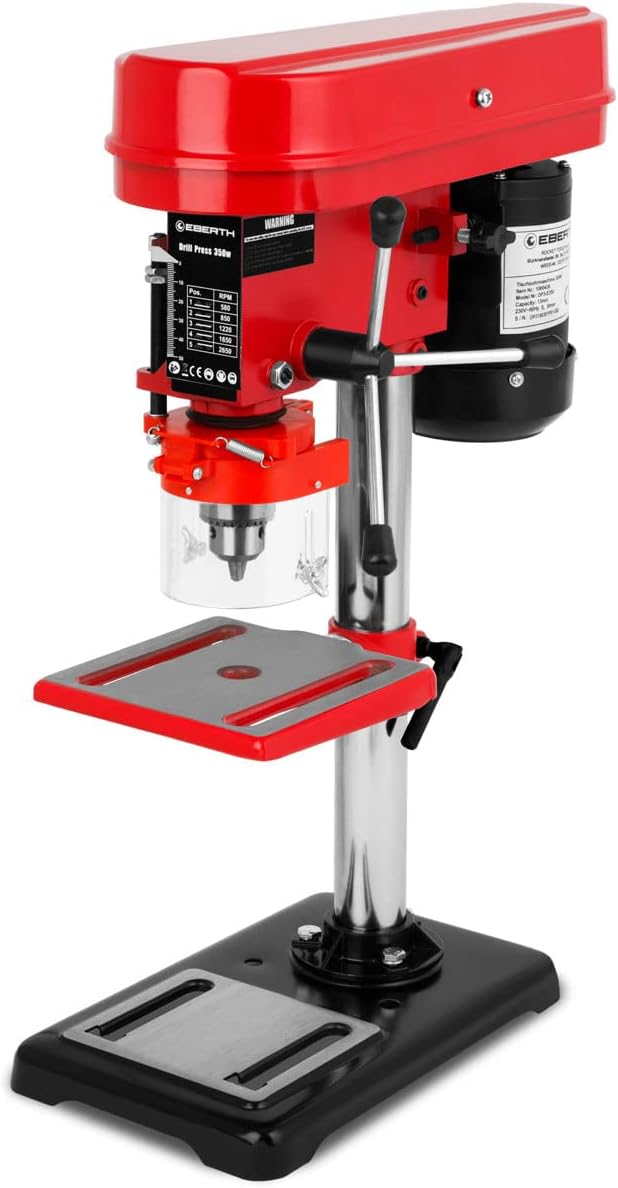 EBERTH Tischbohrmaschine 350 Watt, 50mm Spindelhub, 5 Geschwindigkeiten max. 2650U/Min, Standbohrmas
