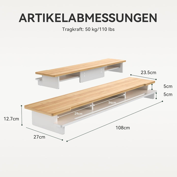 Monitorständer Doppelmonitorständer für Schreibtisch, Holzregal für Schreibtisch mit Aufbewahrungsor