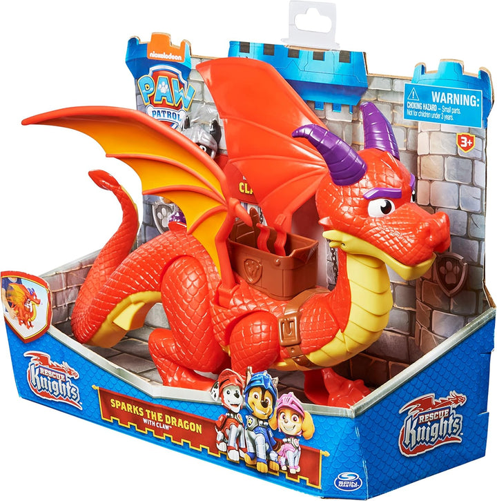 PAW PATROL, Rescue Knights Sparks der Drache Actionfigur mit Spielfigur Claw, Spielzeug geeignet für
