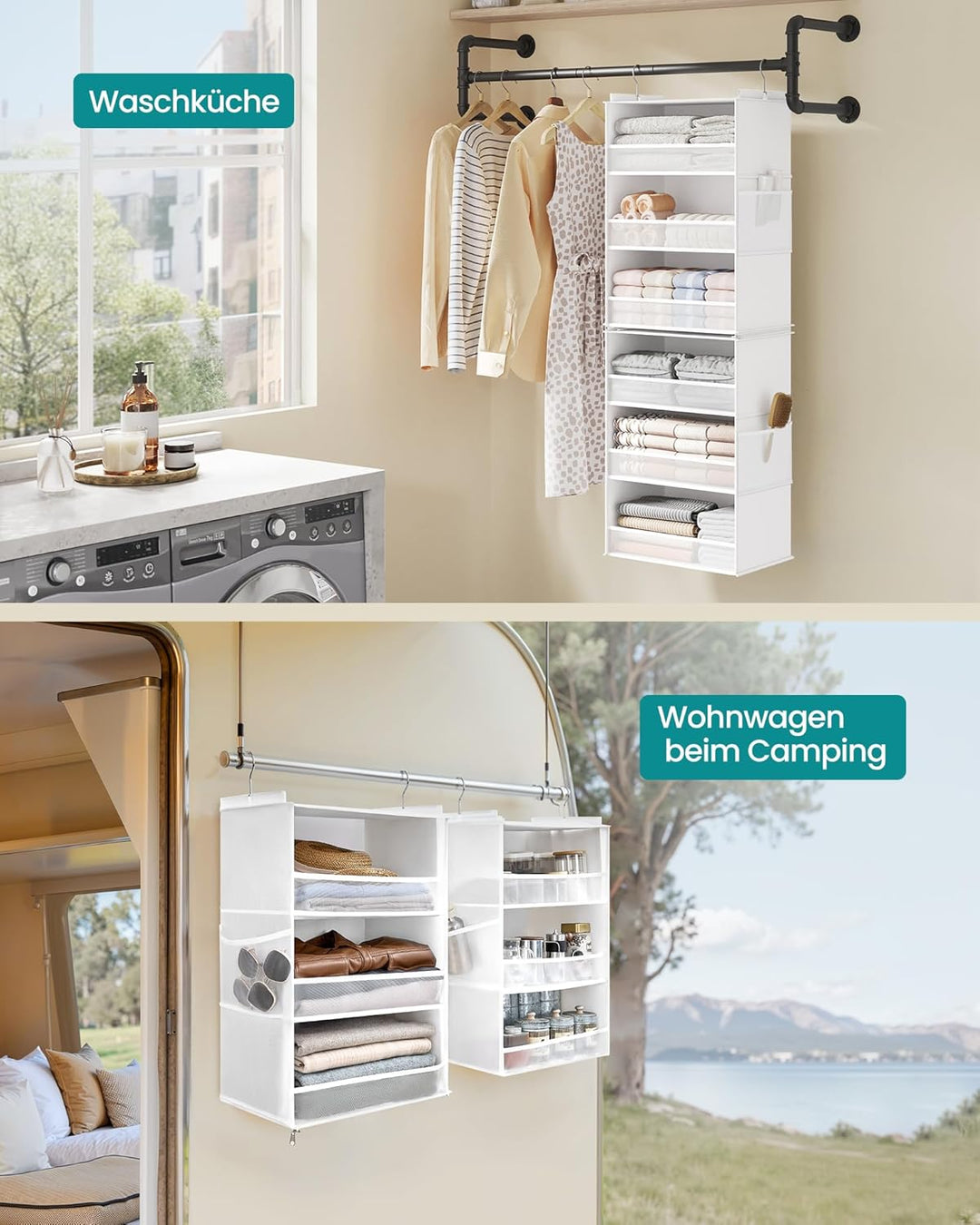 SONGMICS Hängeorganizer, Schrank-Organizer, Hängeregal aufteilbar, Hängeaufbewahrung, faltbar und pl