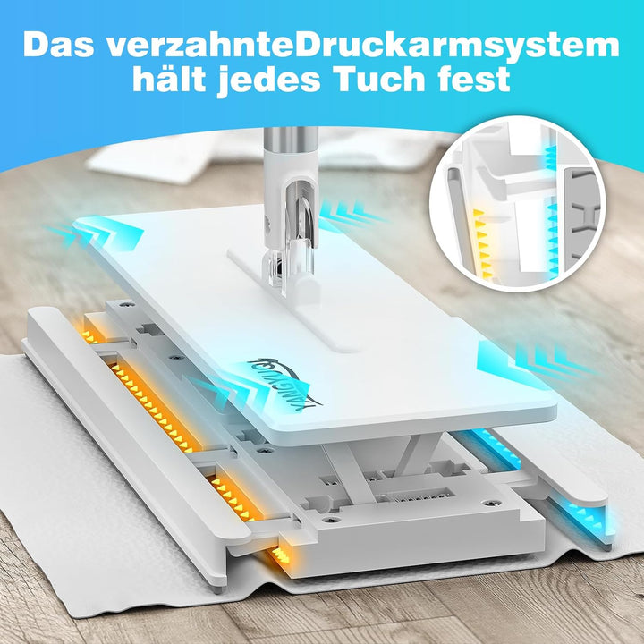 Wischmopp mit Druck-Klemm-System, Bodenwischer mit Automatischer Tuchklemme, Zero Touch Ein-Knopf-We