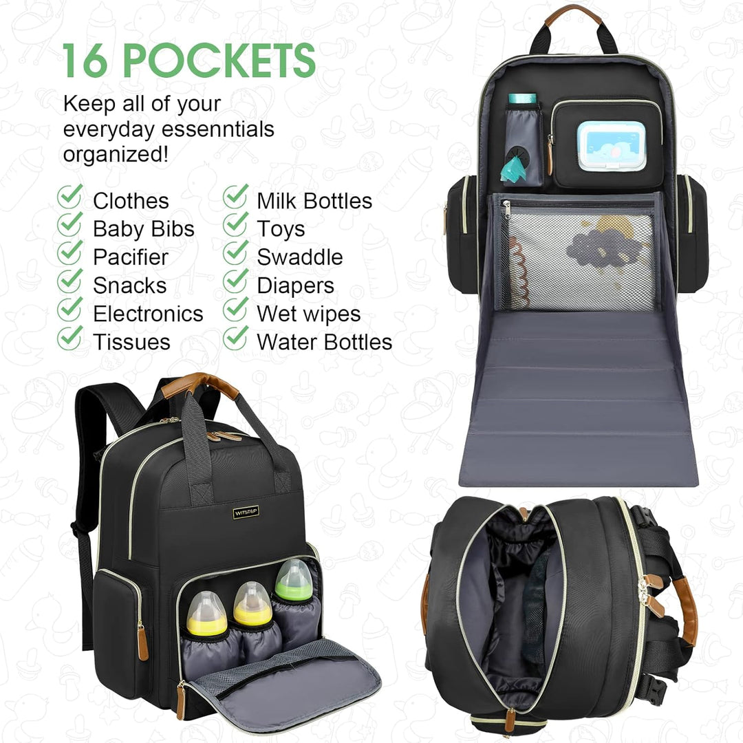 WITSTEP Diaper Bag Backpack with Changing Station, Baby Diaper Bag Organizer for Moms Dads Large Bab