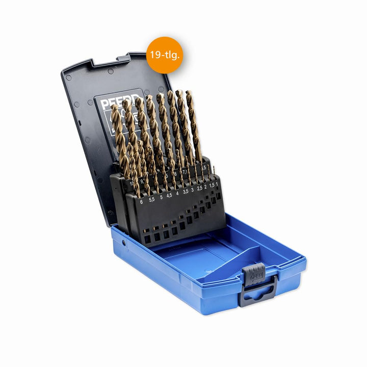 PFERD Spiralbohrer-Set INOX, 19-tlg. | Ø 1-10 mm, HSS-E Co5 N, DIN 338, 135° | 25203703 - für zähe u