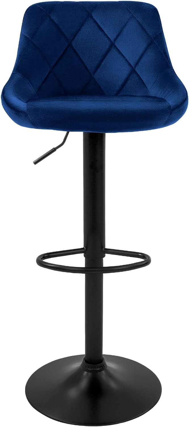 ML-Design Barhocker 2er Set, Bezug aus Samt, Blau, Gepolsterter Barstuhl mit Rückenlehne und Fussstü
