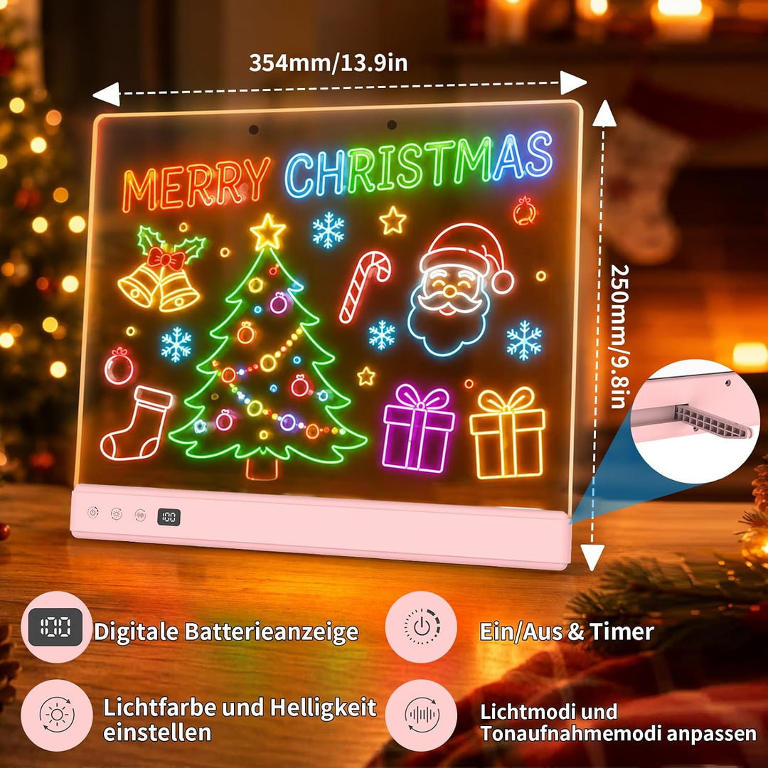 TOHETO LED Zeichenbrett für Kinder, 16 Zoll Wiederaufladbare Doodle Tafel, Neon-Trockenlöschtafel mi