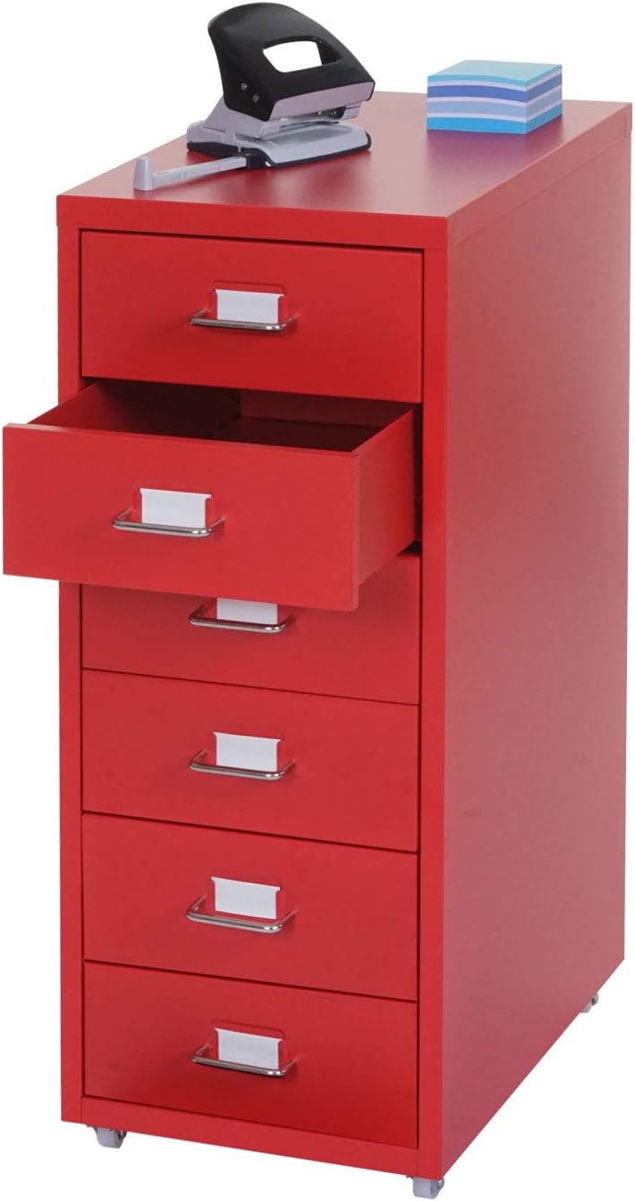 PROREGAL Rollcontainer Housten HxBxT 69x28x41cm 6 Schubladen Rot Schubladenschrank Stahlschrank 6 St