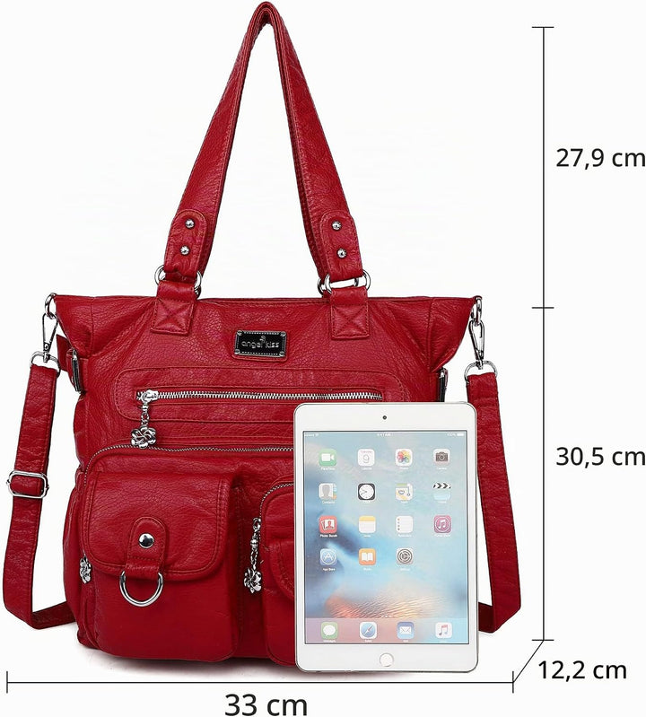 angel kiss Handtasche Damen Schultertasche Multifunktionale Umhängetaschen Gewaschenes Veganes Leder
