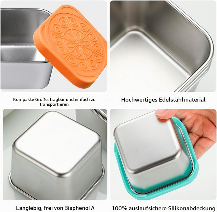 Snackbehälter aus Edelstahl, Salatdressingbehälter, Saucenbehälter mit Deckel aus Silikon, wiederver