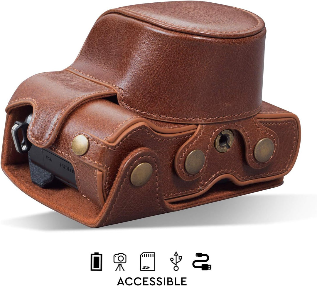 MegaGear MG1933 Ever Ready Echtleder Kameratasche mit Trageriemen kompatibel mit Olympus OM-D E-M10