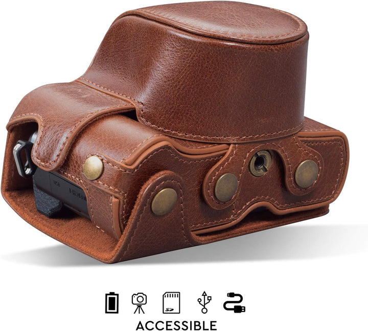 MegaGear MG1933 Ever Ready Echtleder Kameratasche mit Trageriemen kompatibel mit Olympus OM-D E-M10