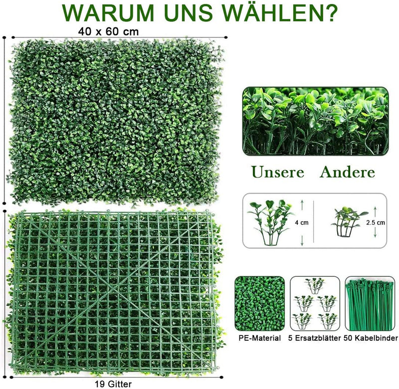 uyoyous 12 Stück Künstliche Hecke Sichtschutz Künstliche Pflanzenwand 60 X 40cm Künstlich Pflanzen f