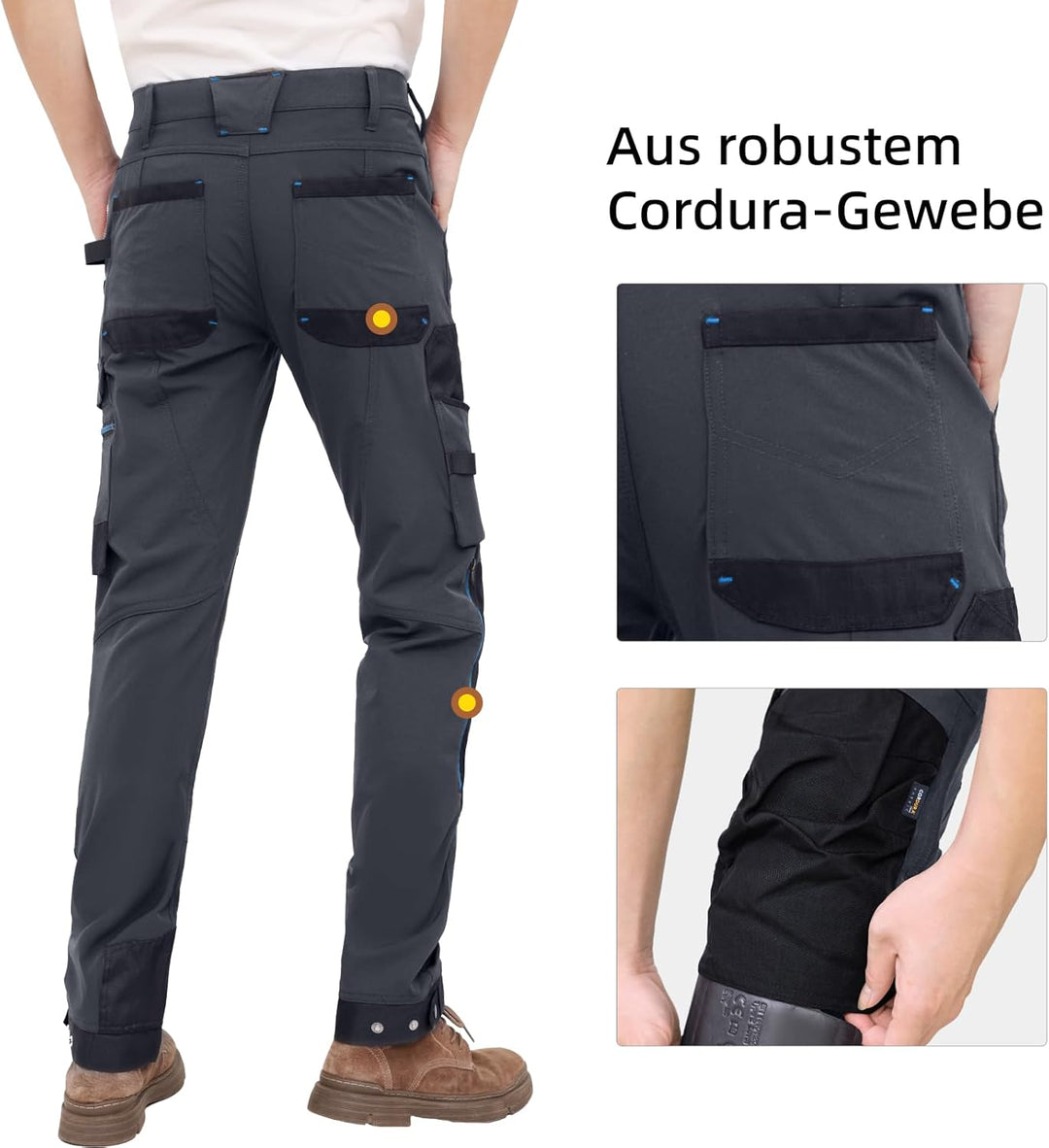 WORK IDEA Herren Slim-Fit Stretch Arbeitshose: Kritische Stoffbereiche aus Cordura – strapazierfähig