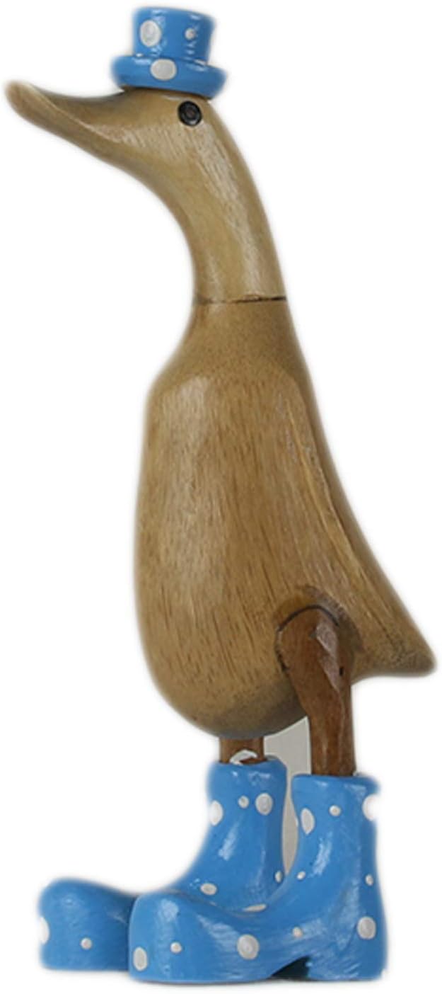 ART-CRAFT Holz Ente Lauf Ente Gartendeko Figur aus Bambus Wurzel und Teak Holz mit Stiefel und Hut B