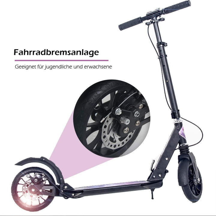ISE Big Wheel Scooter Tretroller 200mm Roller Cityroller Klappbarer Scooter mit 2 Räder,Handbremse f