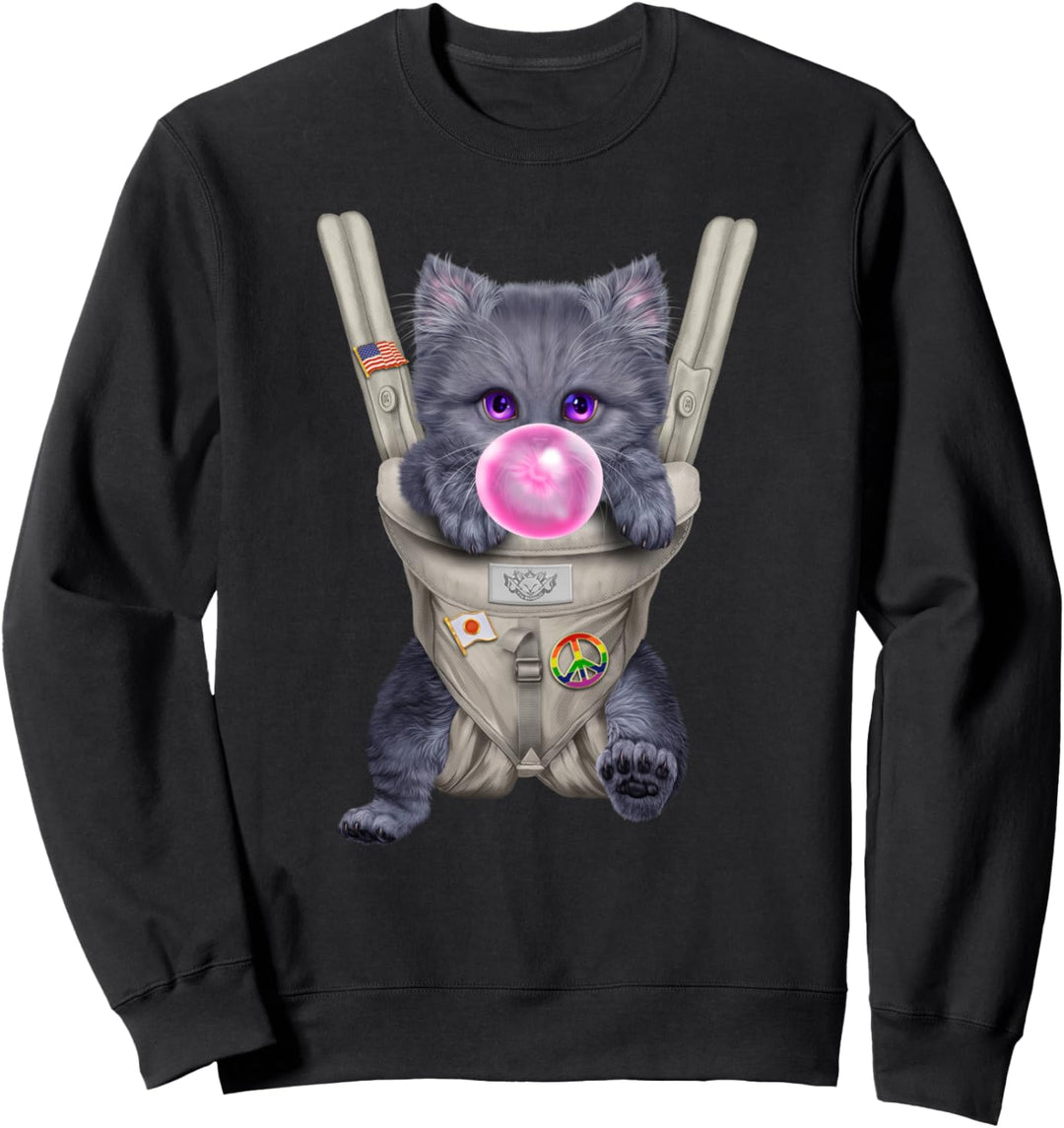 Russische blaue Katze mit Kaugummi in der Babytrage Sweatshirt