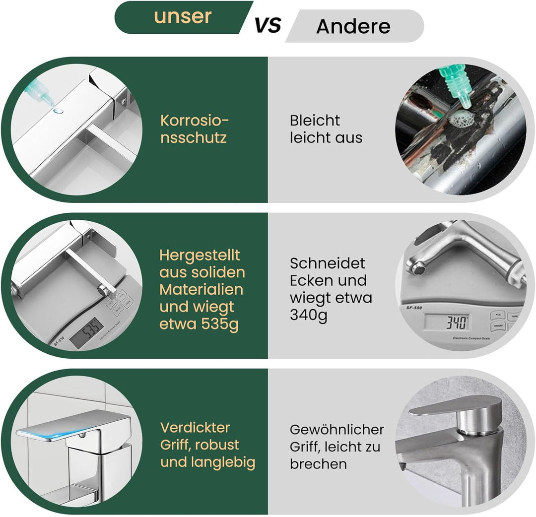 Vuadzren Wasserhahn Bad Waschtischarmatur Einhand Klein Einhebelmischer Waschbeckenarmatur Edelstahl