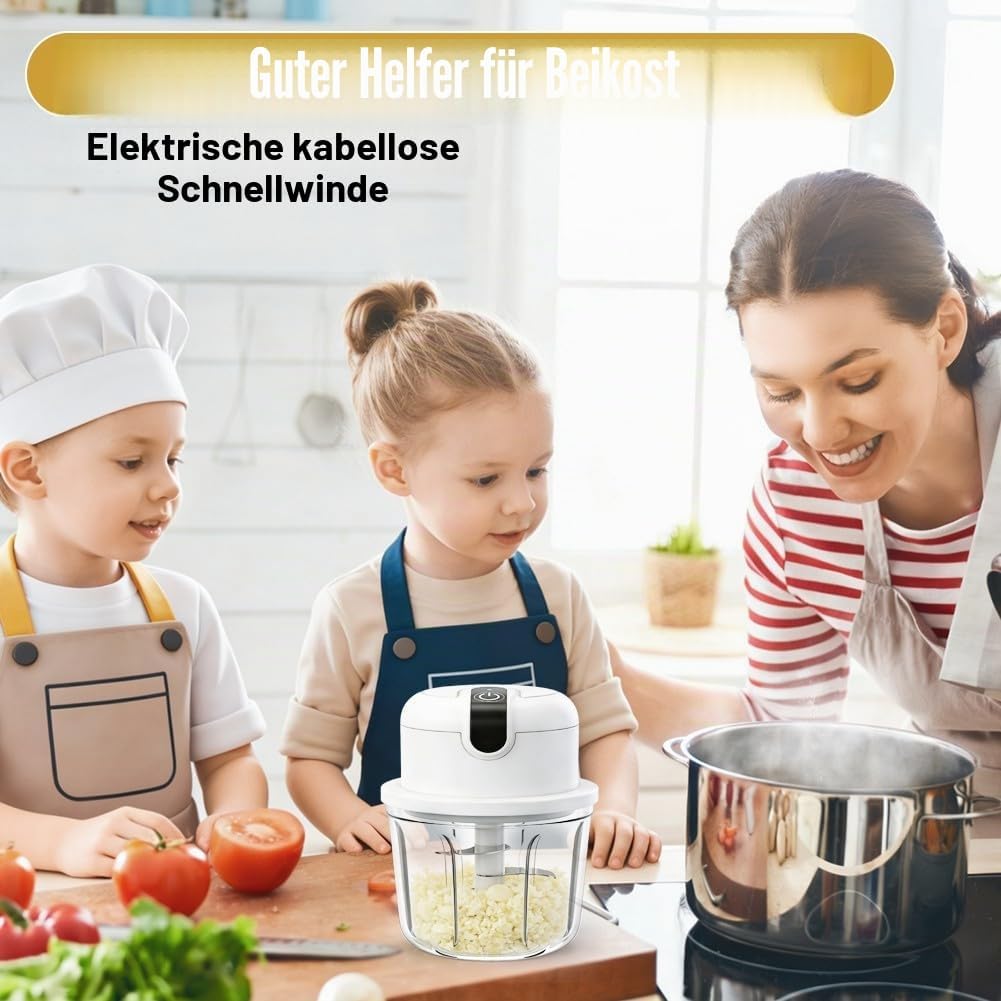 Mini Zwiebel Zerkleinerer Elektrisch, 100+200+350 ml Multizerkleinerer Küchenmaschine Kabelloser Kle