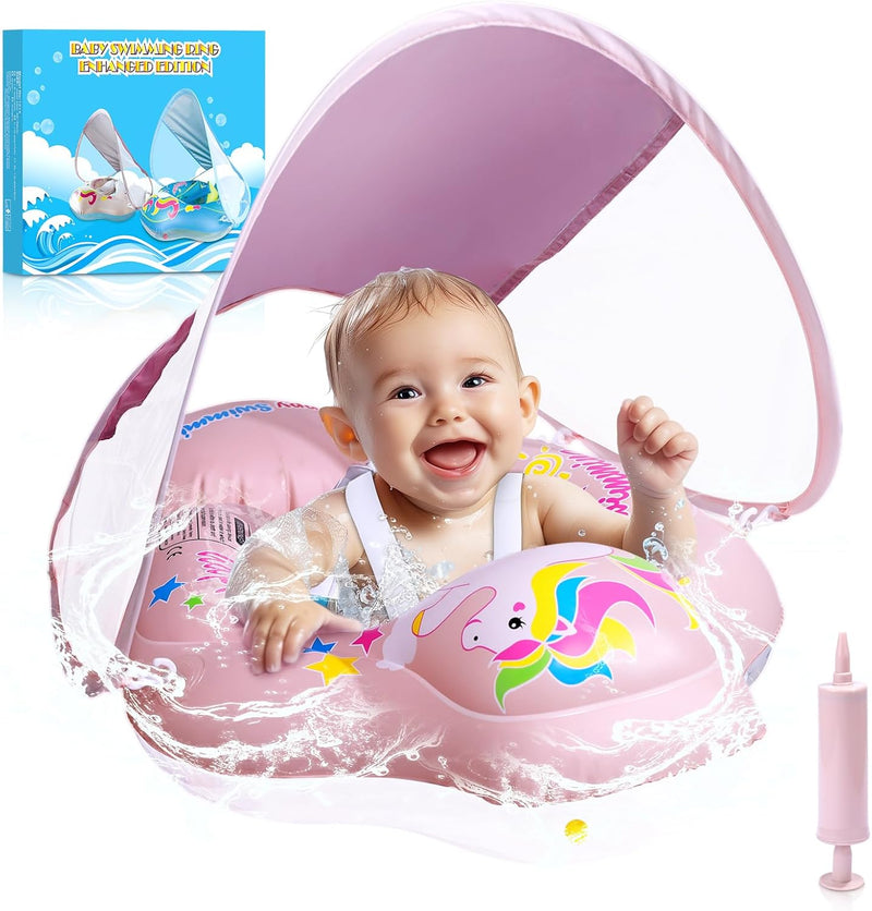 BNEHHOV Schwimmring Baby mit Sonnendach Abnehmbarem Sonnendach Schwimmsitz Kleinkinder Schwimmhilfe